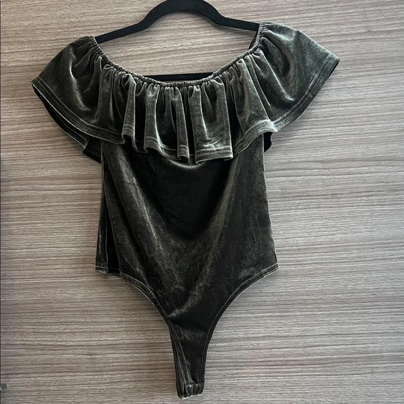 NUDE Velvet Off-Shoulder Bodysuit - Picture 1 of 4